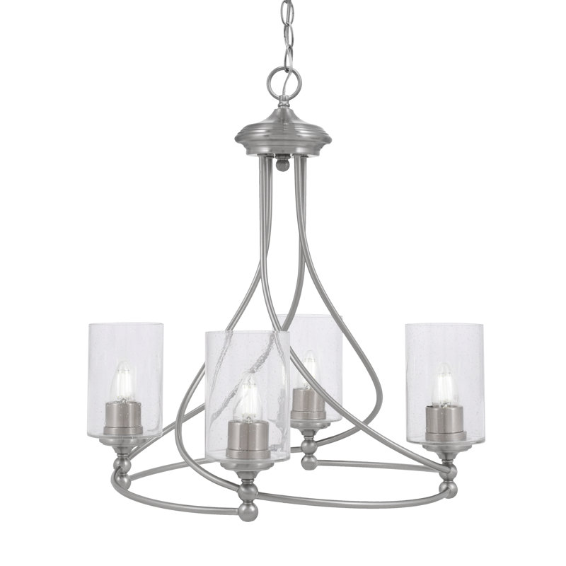 Lustre 4 lumières Capri, Nickel brossé, Martelée transparente