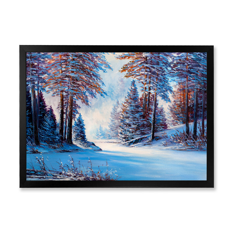 «River In Sunset Winter Forest», reproduction sur toile flottante, H 8 po x l 12 po x P 1 po, Cadre noir