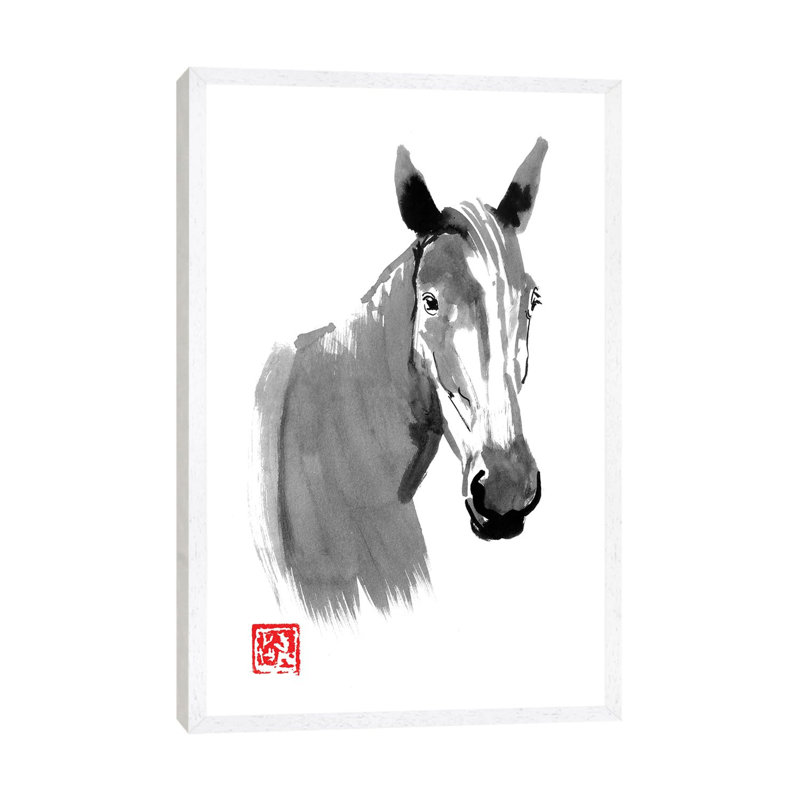 Horse Head by Péchane - Painting on Canvas, White Framed, 101.6 cm H x 66.04 cm W