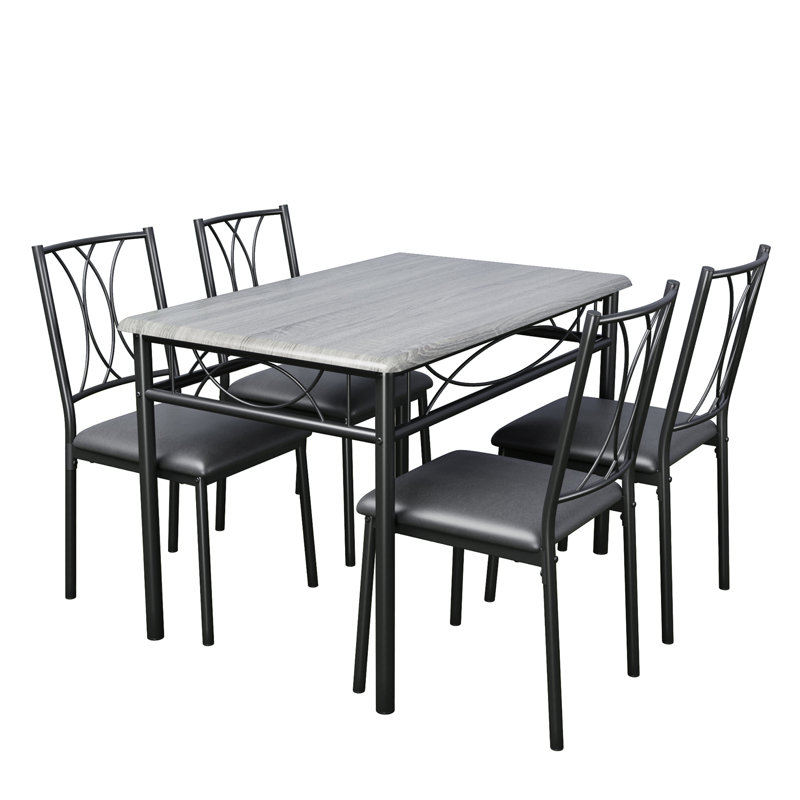 Ensemble de table de cuisine 5 pièces pour 4 personnes, table de salle à manger rectangulaire compacte avec 4 chaises rembourrées, appartement