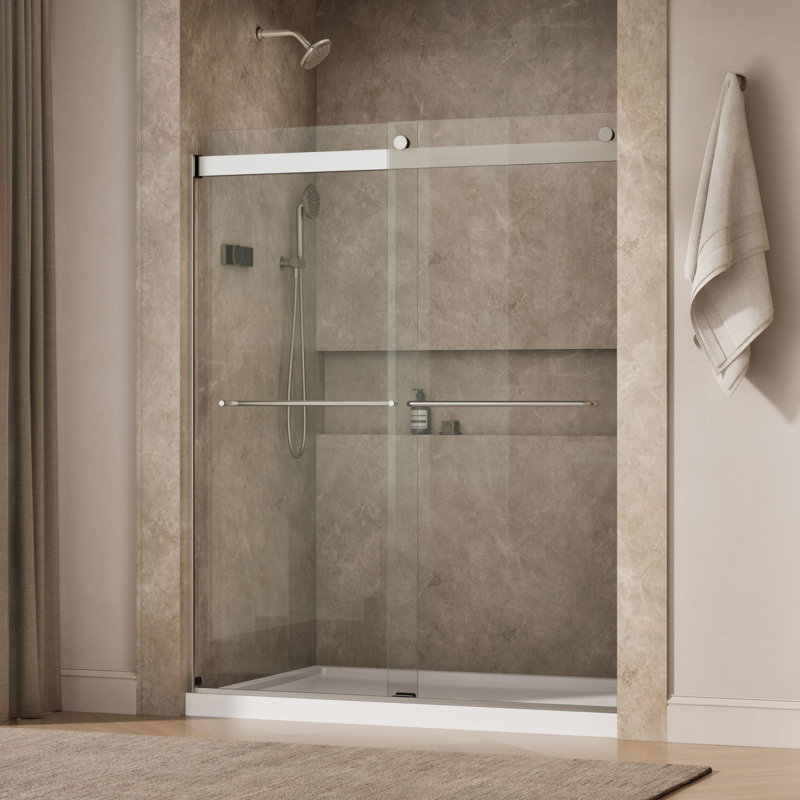Porte de douche à dérivation 59,63 po x 74 po Levity avec technologie CleanCoat, Limpide, Nickel mat