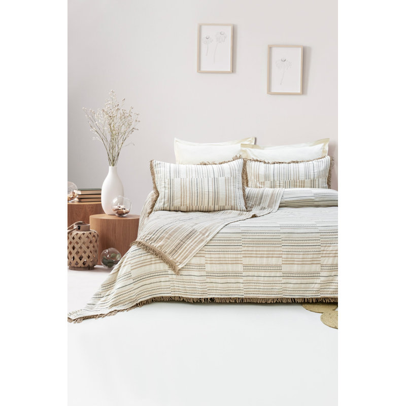Luxurious Double Pique Set, 100% Cotton, Jacquard Design | Includes 2 Pillowcases (19.7 x 27.6 inches) | 550 GSM, Beige Color, Machine Washable, Soft & Comfortable Bedding for Elegant Bedrooms
