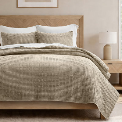 Ensemble de courtepointe 100% coton gaufré Stonewashed