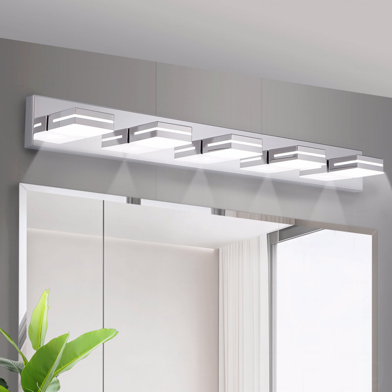 Style moderne en métal chromé avec luminaire de meuble-lavabo à DEL, configurations murales à 5 lumières pour une utilisation dans la salle de bain et miroir, design minimaliste élégant, écoénergétique
