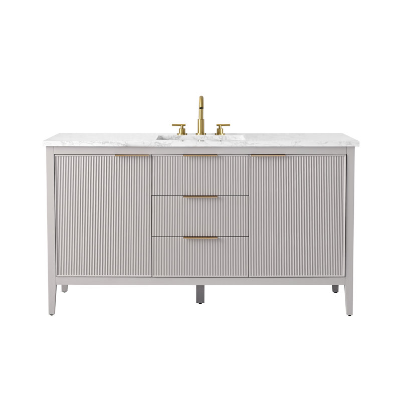 Emma 60" W Single Vanity, Taupe/Brushed Bronze