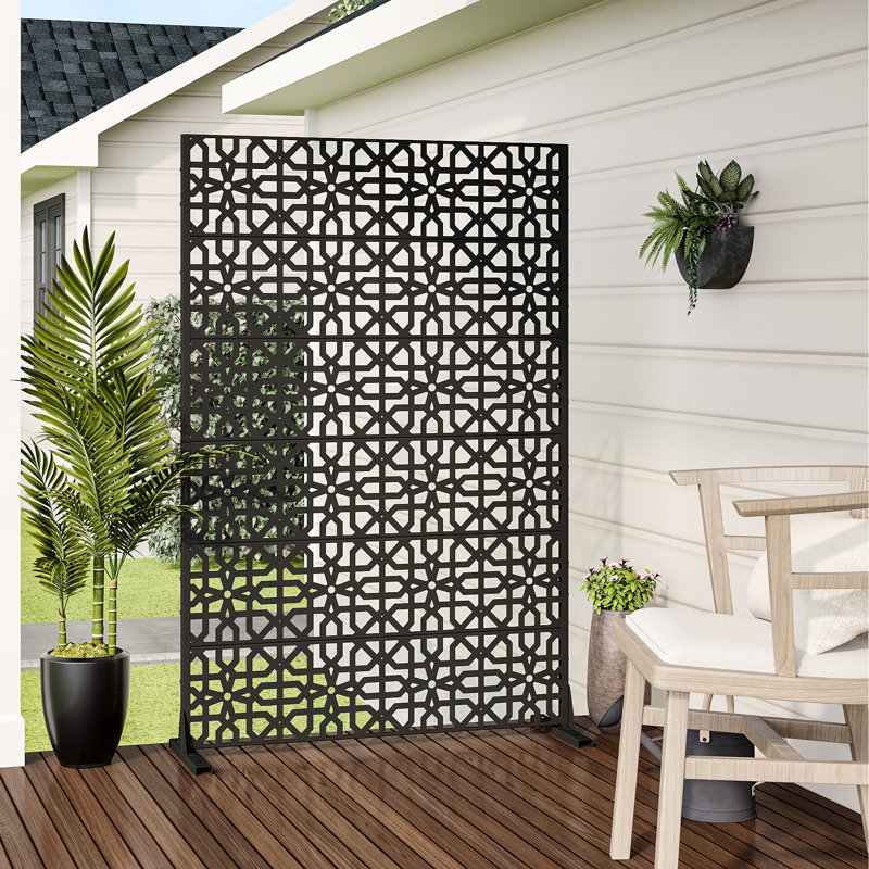72"x 47" Outdoor Rectangular Metal Privacy Screen, Black