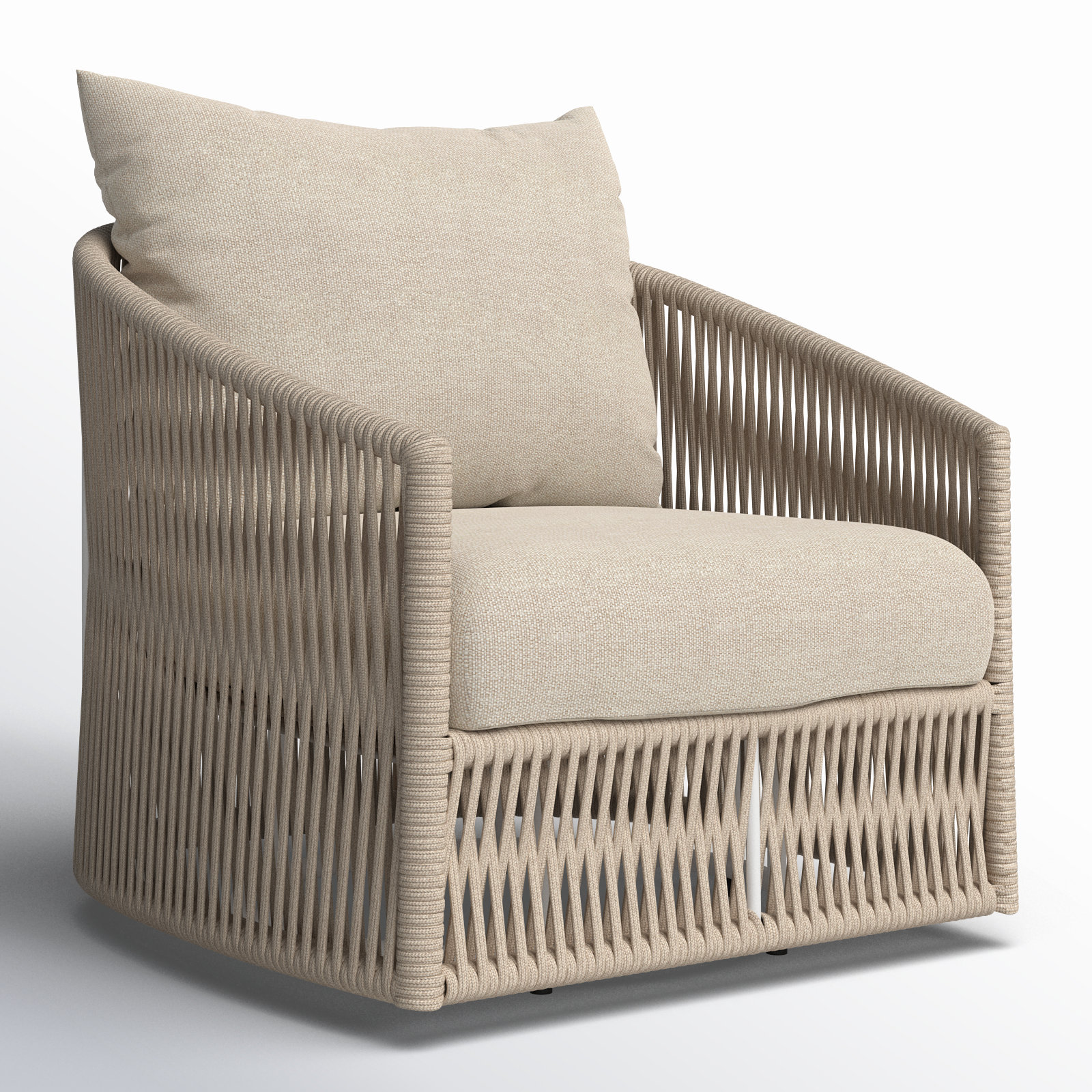 Nashira Swivel Outdoor Lounge Chair, Faye Sand, White Aluminum
