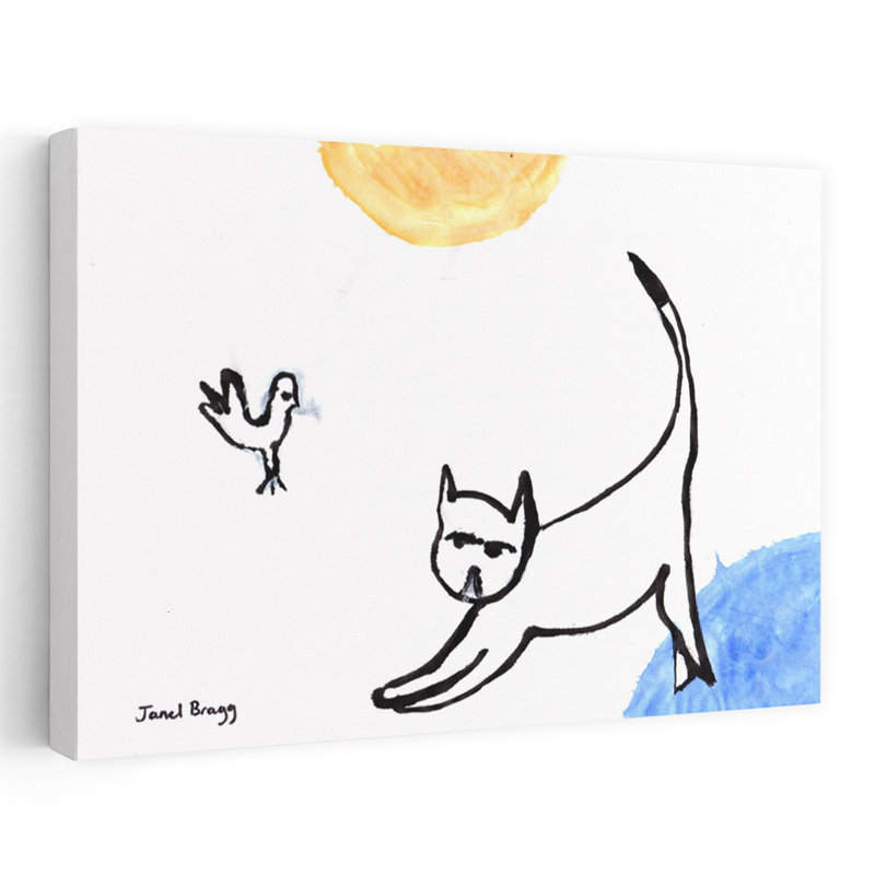 Contemporary Art Contemporary Bird Cat Wall Art by Janel Bragg - Wrapped Canvas Print, 60.96 cm H x 91.44 cm W