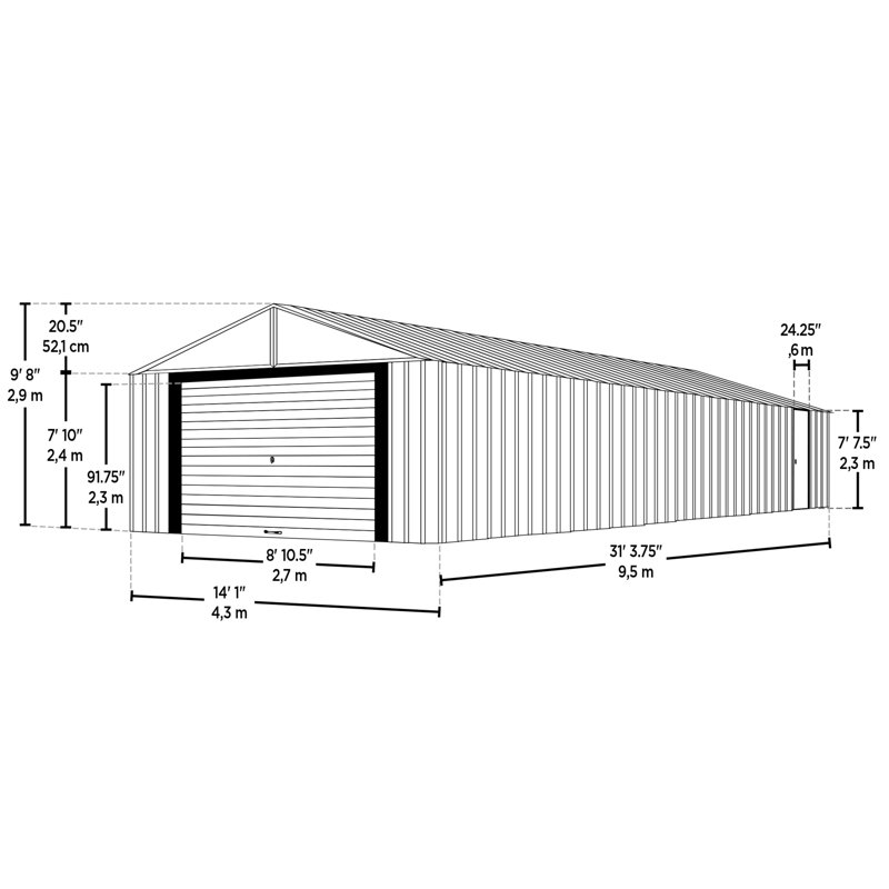 Garage en acier Arrow 14 x 31 Arrow, bâtiment de rangement