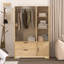Garde-robe avec miroir, garde-robe à DEL avec portes et 2 tiroirs, armoire de rangement en bois avec tringle, tablettes réglables