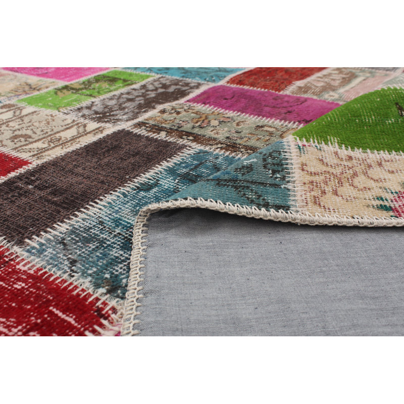 Tapis unique en laine noué à la main bleu / gris / vert années 2010 de 5 pi 10 po x 7 pi 7 po Kamiliah