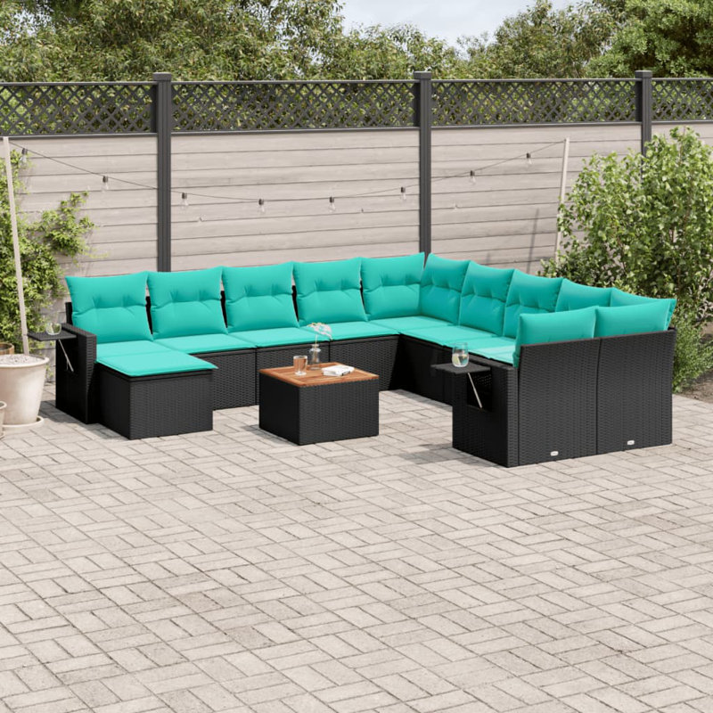  Ensemble de canapé de patio 12 pièces avec coussins en rotin de polyester noir