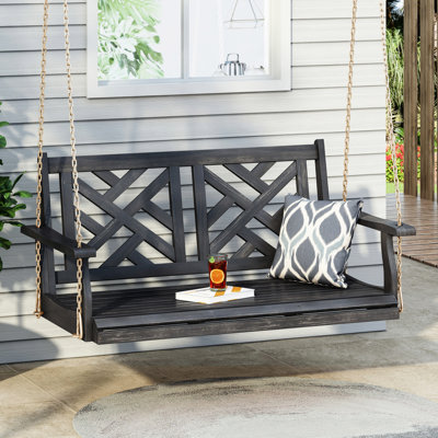 Balancelle en bois gris foncé, l 25,28 po x H 21,7 po, matériau résistant aux intempéries, siège de 47,8 po x P 20,25 po