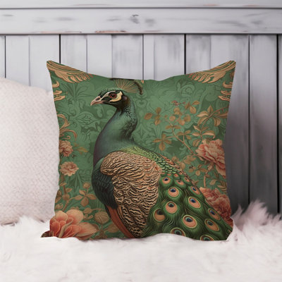 Animals William Morris Peacock Bird II Cottage Throw Pillow Cover
