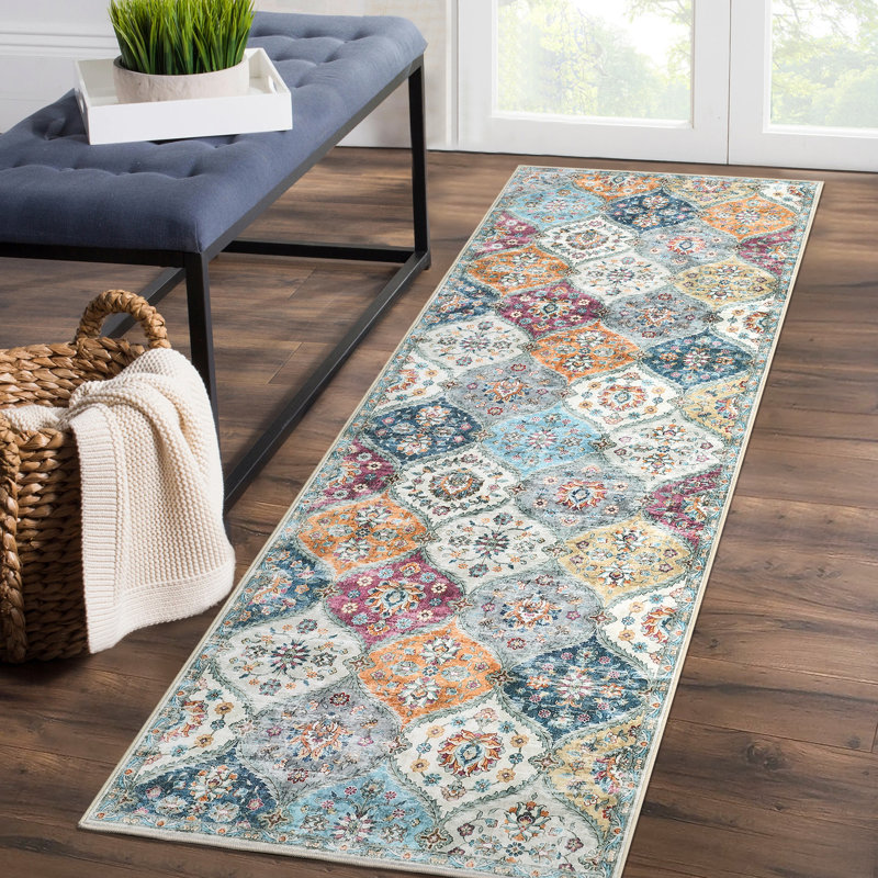 Washable Rug Vintage Distressed Rugs Non-Slip Stain Resistant Area Rug Floor Cover for Bedroom Living Room, Purple