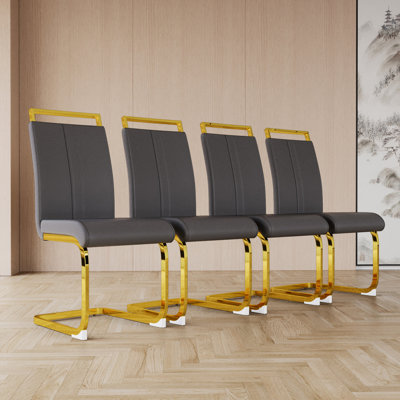 Chaises de salle à manger modernes en cuir PU (de 4) - Dossier haut rembourré avec des pieds en métal pour la chambre, la cuisine, le bureau, le club (4 pièces), le salon, le patio, la chambre d'amis 
