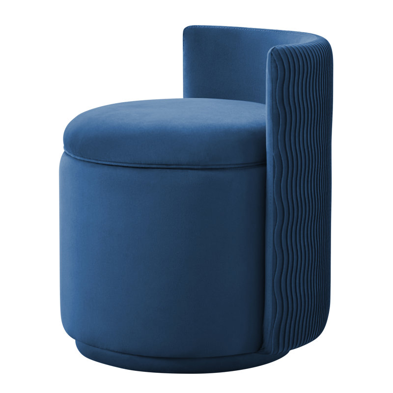 Fauteuil demi-tonneau pivotant rembourré avec rangement, Velours bleu, H 23 po x l 18,5 po x P 18,5 po