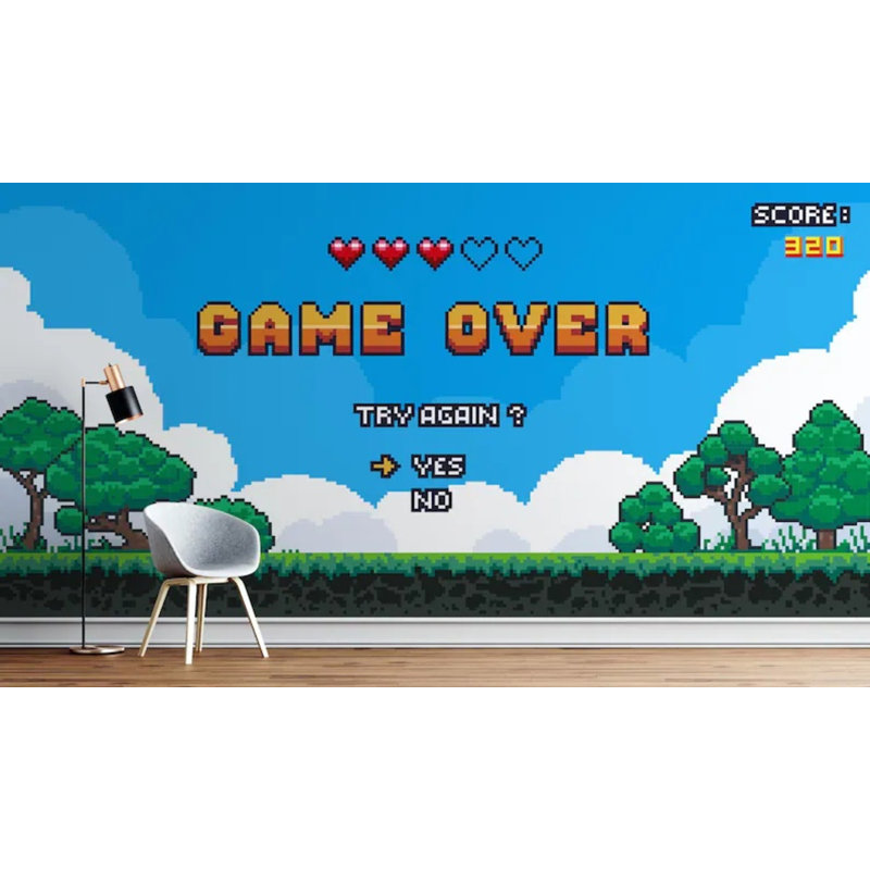 Retro Pixel Game Landscape Sky Wallpaper Mural, 108" L x 96" W
