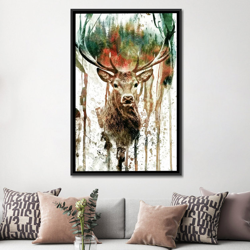 «Deer I», impression sur toile, H 26 po x l 18 po x p 1,5 po, Toile avec cadre noir, Pas de tapis