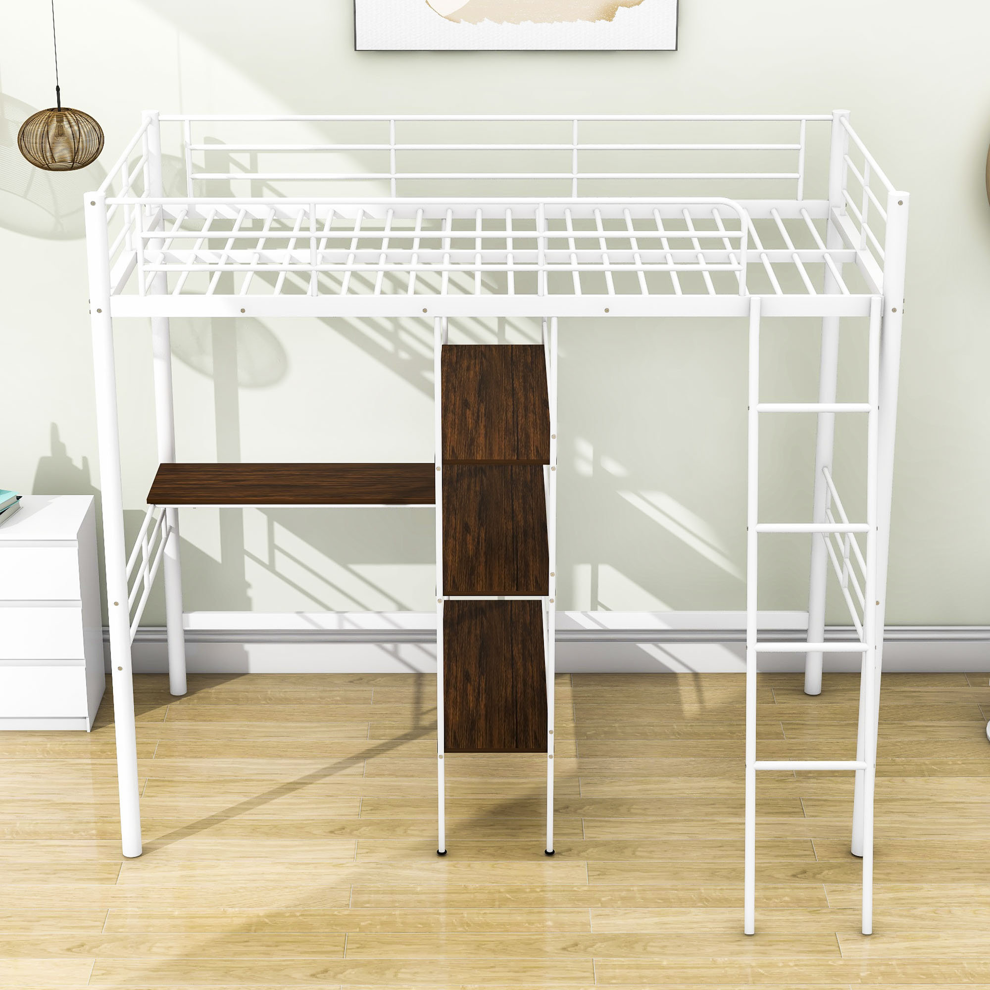 Isabelle & Max™ Twin Size Metal Loft Bed With Desk And Shelves Wayfair