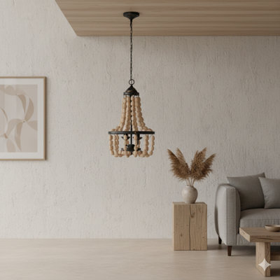 Grand lustre à quatre lumières avec décoration de perles, mesurant 18,9 pouces de diamètre et 33,1 pouces de haut, un luminaire suspendu de style rétro pour les cuisines, les salles à manger, les vestibules et les halls d'entrée (ampoules non incluses).