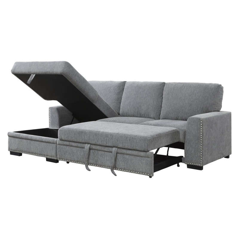 Upholstered L-Shaped Sectional, Left Hand Facing, Gray Chenille