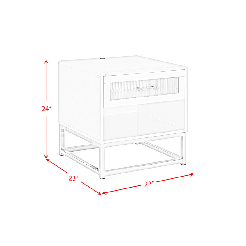 Leominster End Table with LED and Battery Pack in Glossy White