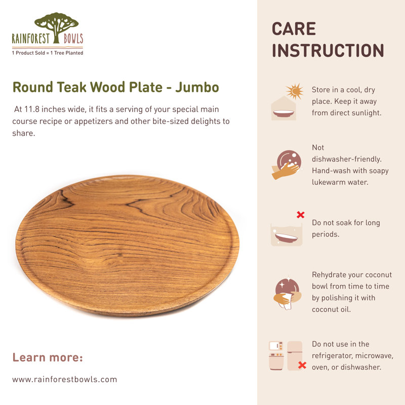 Assiette ronde en bois de teck - Jumbo (ensemble de 4)
