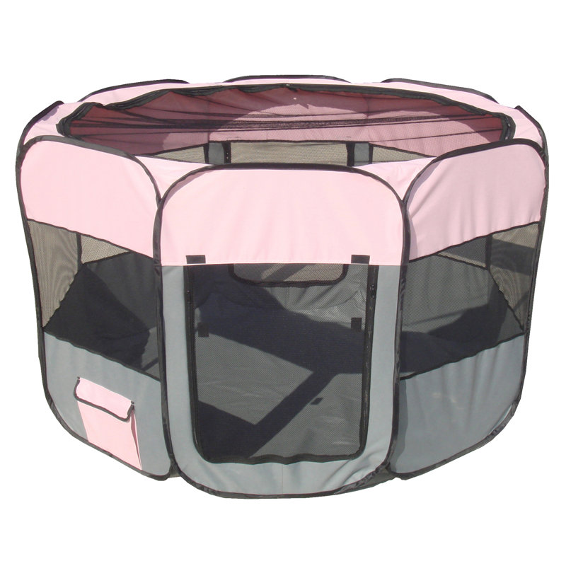 Parc de voyage pour animaux de compagnie pliable et facile à plier Pet Life All-Terrain, Médium, Rose/gris