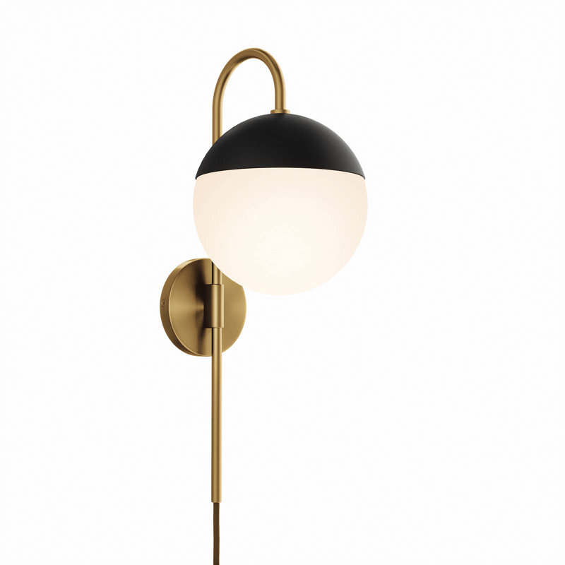 Opal Satin Brass Plug-In Wall Sconce with Frosted Glass Shade