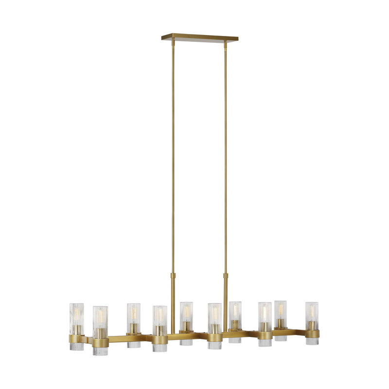 10 - Light Dimmable Linear Chandelier, Burnished Brass