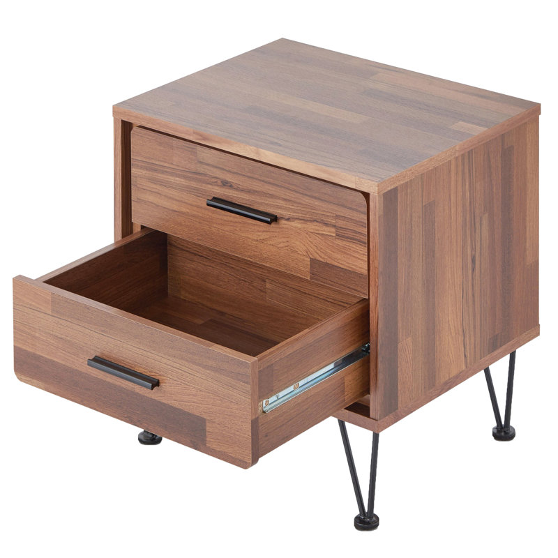 Table en noyer chic 2 avec pieds en épingle à cheveux ferme, intérieur rectangulaire contemporain, Noyer