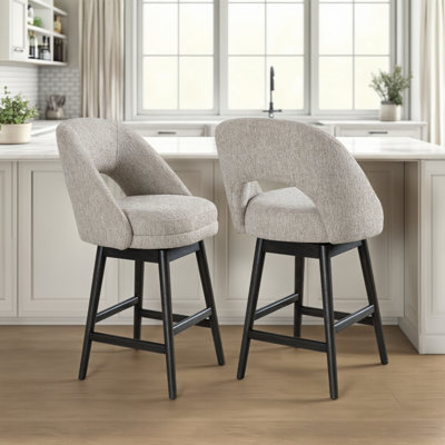 Tabouret tournant en bois massif avec siège en tissu Watanabe