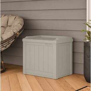 Domi Louvered 100 Gallons Gallon Water Resistant Resin Storage Bench with  Lock and Wheels in Gray