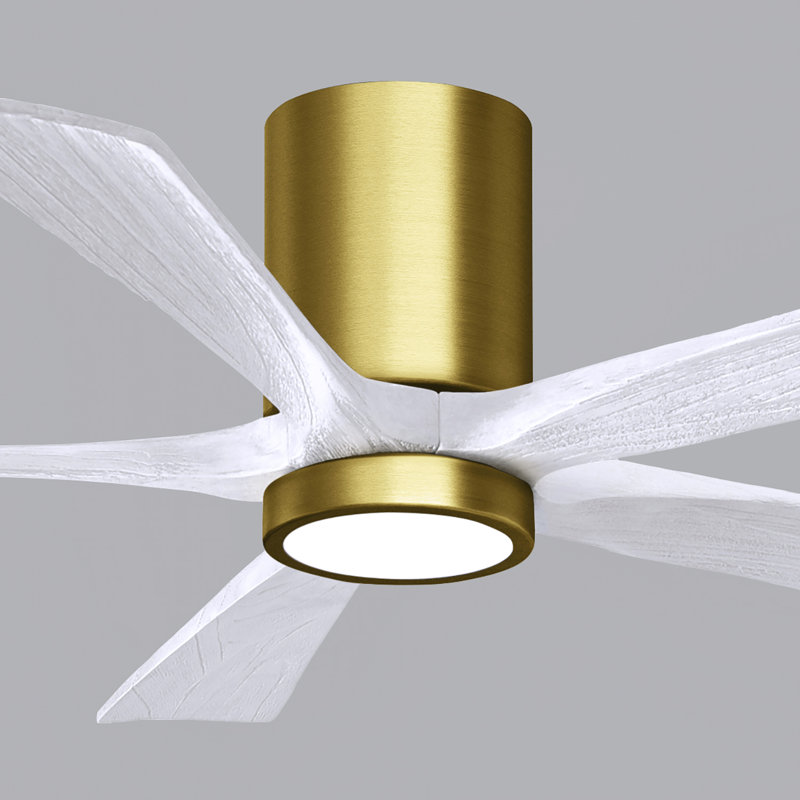 Ventilateur de plafond à 5 pales DEL avec ensemble d'éclairage inclus Irene, Laiton brossé, 52", Blanc mat