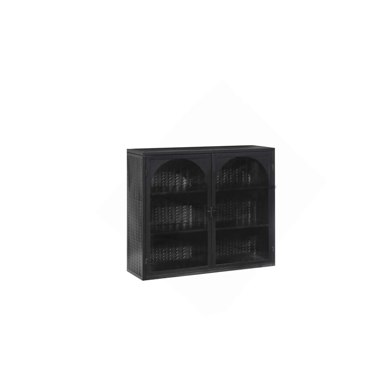 27.56-Inch Modern Double Arch Glass Doors Wall Cabinet With 3-Tier Storage For Entryway Living Room Bathroom Dining Room