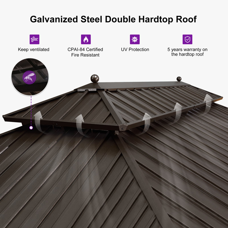 Purple Leaf Hardtop Gazebo Canopy With Netting And Curtains, With 48 Ft String Lights, 120.9" H x 240" W x 135" D