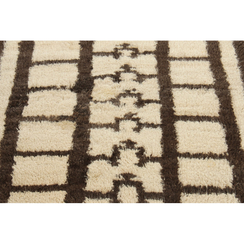 Wool Geometric Area Rug in Brown/Beige/White