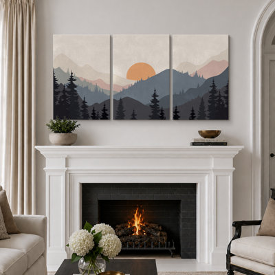 "Sun Mountain Landscape" Tranquil Orange Sunset Layered Hills