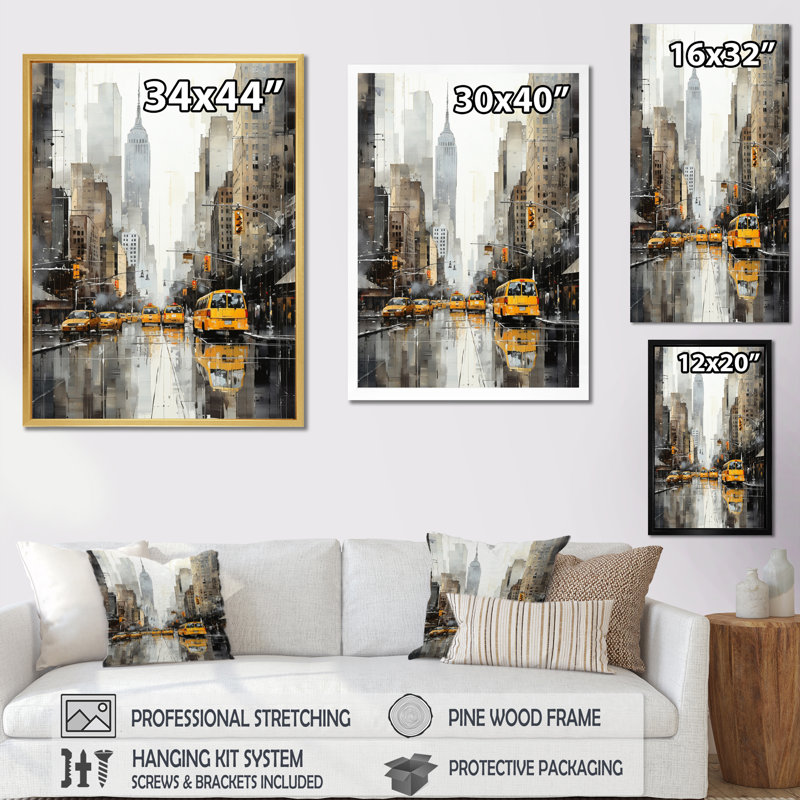 Reproduction d'art sur toile, Lynnelle, gris, minimalisme jaune, Rhythms of City II, H 32 po x l 16 po x P 1 po
