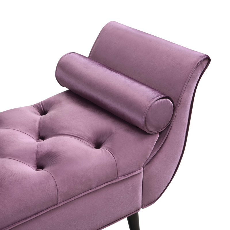 Upholstered Velvet Bench, Purple, Black