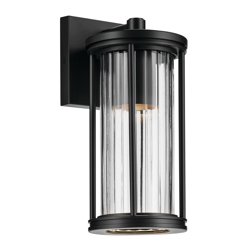 Barras 11.5" 1-Light Outdoor DarkSky Approved Wall Sconce with Clear Ribbed Glass in Black, 11.5" H x 5.5" W x 6.25" D