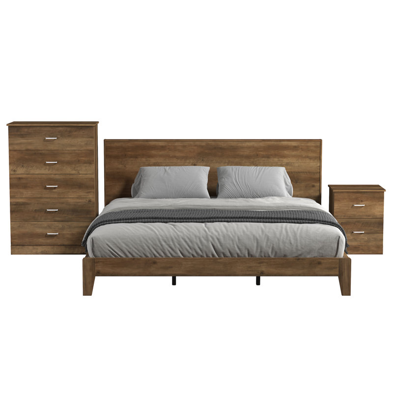 Ensemble de chambre à coucher 3 pièces Allyannah, Knotty Oak, Très grand