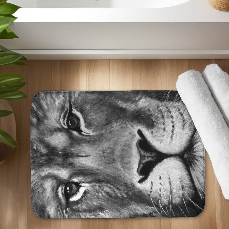 Lion portrait Bath Mat with Non-Slip Backing - Quick Dry Memory Foam Bathroom Rug - Absorbent - Modern Plush Spa-Style - Machine Washable