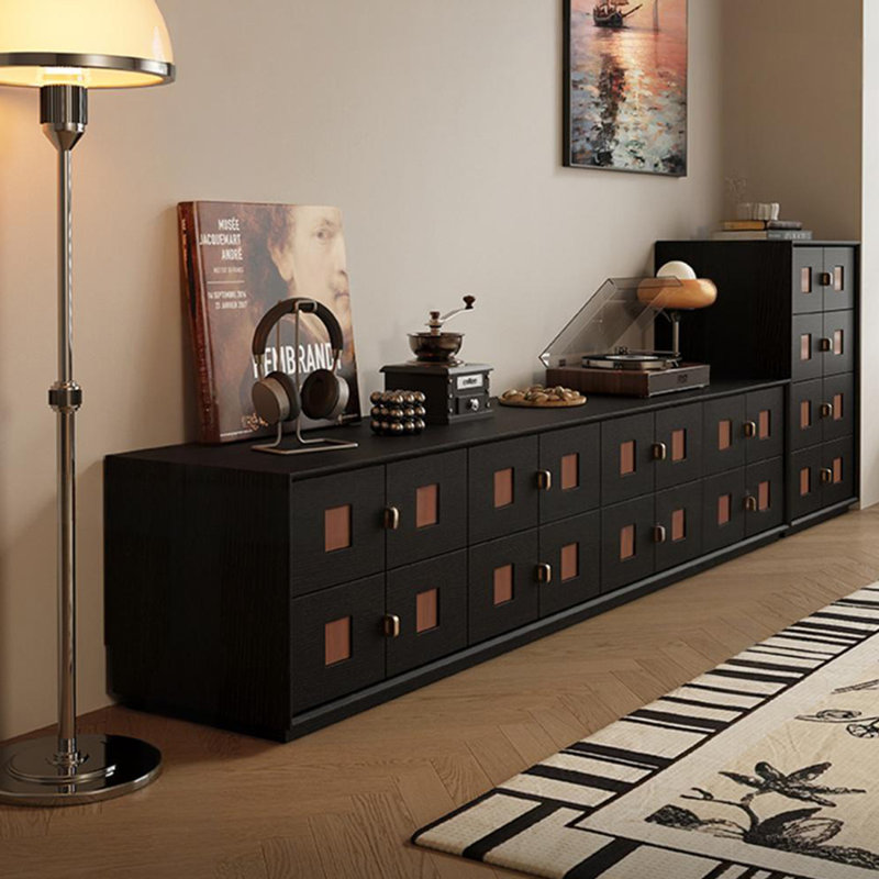 Meuble télé en bois massif à 8 tiroirs, H 19,68 po x L 94,48 po x l 15,74 po