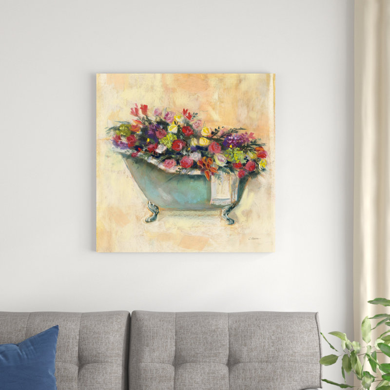 Bouquet de baignoire I, H 30 po x l 30 po x P 1,25 po, Blanc, Imprimé à cadre argenté
