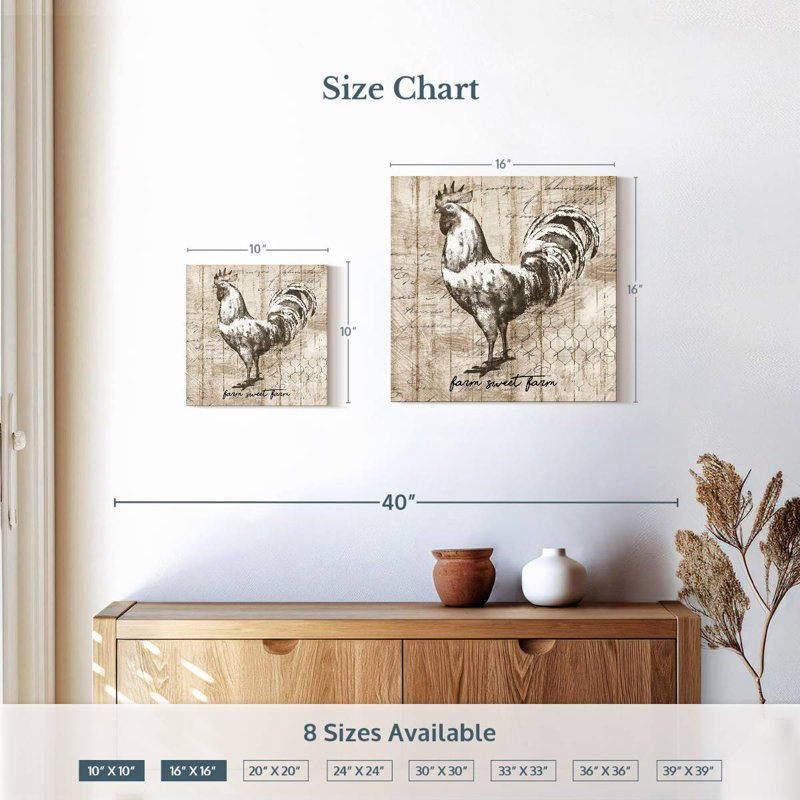 Kema Rustic Farm Rooster Wall Sign, 10" H x 10" W