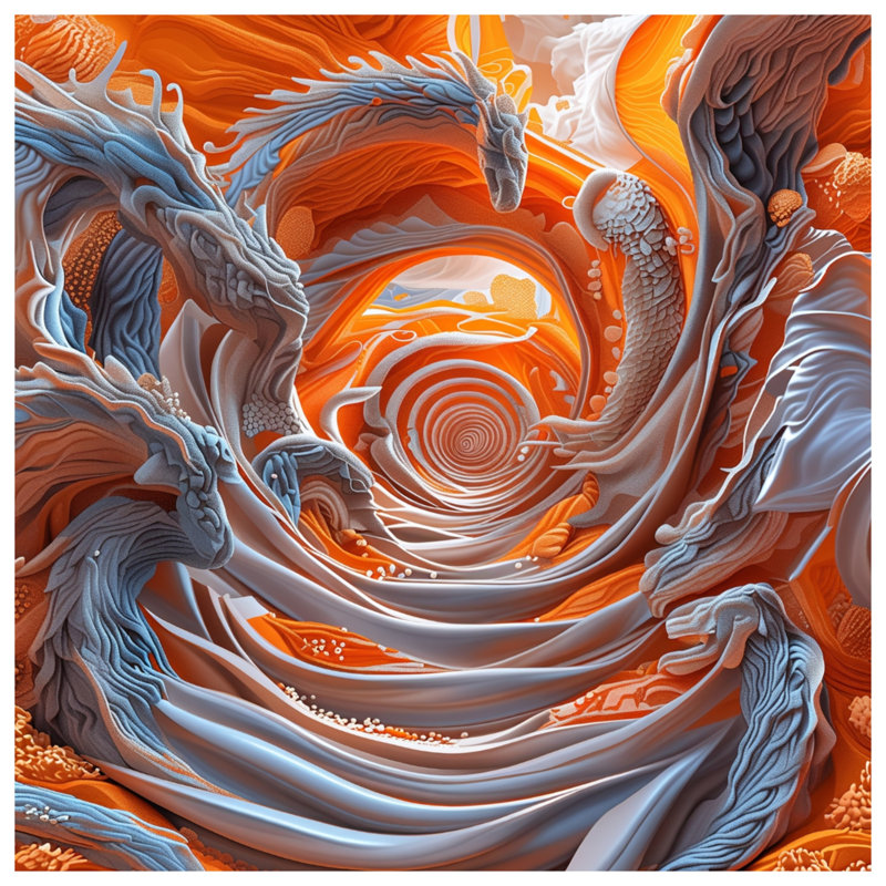 Orange Spiraling Dragons Quilted Bedspread All Sizes, Full / Double