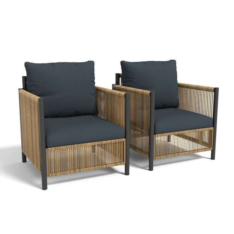 Ensemble de 2 canapés simples modernes en osier d'extérieur avec coussin pour jardin / cour arrière / balcon / bord de piscine