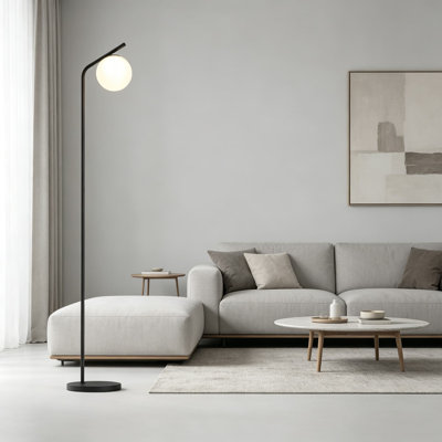 Clayton Modern Mid-Century LED Floor Lamp With Dimmable Plug-In Design, 9W 600 Lumens Warm White Light, Matte Black Finish For Living Room And Bedroom